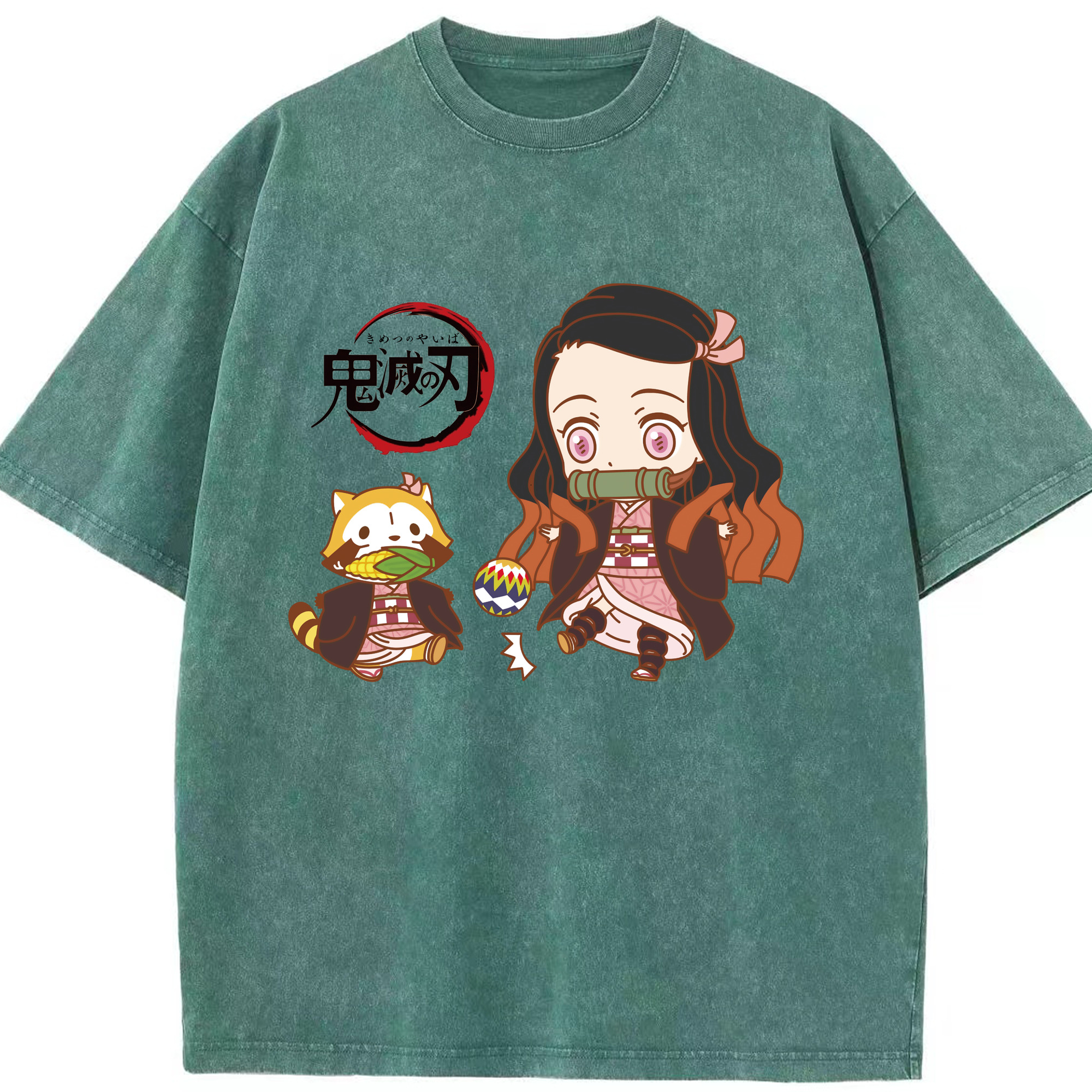 （画像用） 鬼滅の刃（きめつのやいば）竈門 禰󠄀豆子／かまど ねずこ Kamado Nezuko 綿100% ヴィンテージ風 半袖Tシャツ（フロントプリント）